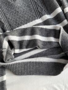 男式半拉链扭绳长袖毛衣 - 灰色 - 查看 8