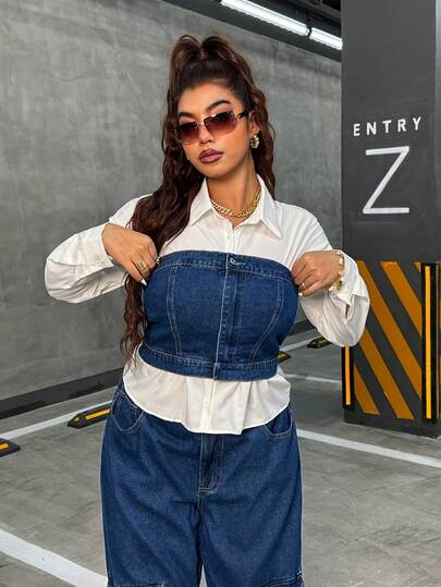 Jeanoix 大码女式 Y2K 街头风格休闲水洗上衣