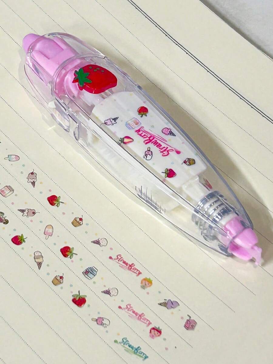 1 pièce Ruban adhésif décoratif à imprimé fraise, fournitures de bureau et scolaires créatives, ruban washi décoratif pour agenda - Rouge - Voir 1