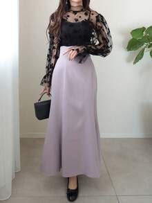 FRIFUL 女士优雅高领花卉网眼透明衬衫，带荷叶边袖子，适合春夏秋季长袖上衣 - 黑色 - 查看 2