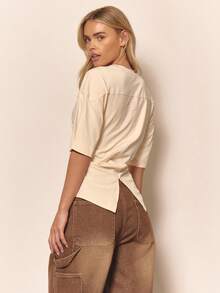 MUSERA Cinched Waist Ruched T-Shirt Casual Airport Holiday Fall Back To School Autumn Winter  ,Elegant - Apricot - View 3