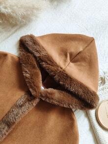 Vintaside Kids Baby Girl Faux Suede Soft Fleece Jacket With Furry Decor, Fashionable & Comfortable For Spring, Autumn And Winter Transition Seasons - Brown - View 5