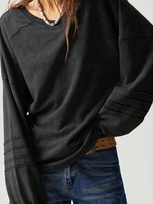 Bohemela Áo nỉ tay raglan rộng rãi, thường ngày cỡ lớn dành cho nữ, mùa thu - màu đen - Xem 7