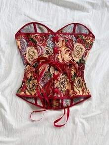 Soleia Áo corset kiểu bustier dệt jacquard hoa văn cổ điển nhiều màu sắc dành cho nữ của , áo ống hoa, áo corset nữ, áo liền thân không dây kiểu vintage, phong cách boho cho kỳ nghỉ, tiệc tùng, có thể mặc trong nhà hoặc ngoài trời, bộ đồ đi biển, thích hợp cho kỳ nghỉ, hẹn hò, trà chiều, bãi biển, du thuyền, du lịch thành phố, lễ hội âm nhạc, ngày Valentine, áo ngực hoa hồng, áo đỏ. - Đỏ - Xem 2