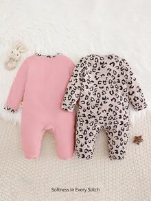 Cozy Pixies Neugeborenes Baby Mädchen Leoparden Muster Gestrickter Weicher Rundhals Langarm Romper & Hose 2 Stücke Set