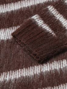 Claim Dot 男士条纹圆领休闲百搭长袖套头毛衣，秋冬款 - 咖啡棕 - 查看 4