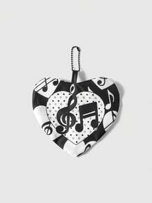 ROMWE Kawaii Large Capacity Foldable Tote Bag With Heart & Music Note Pattern, Portable Shopping Bag With Coin Purse - Multicolor - View 5