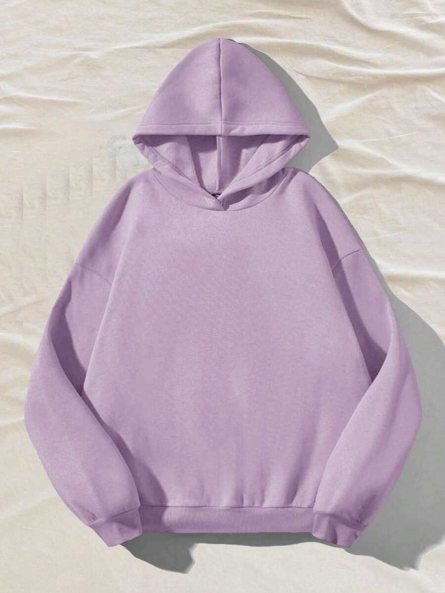 Attitoon Summer Simple Casual Solid Color Pullover Hooded Long Sleeve Fall And Winter Sweatshirt Without Drawstring Oversize - Mauve Purple - View 1