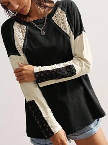 Bohemela Casual Knit Patchwork Round Neck Long Sleeve Loose Women T-Shirt,Fall,Fall Clothes For Women,Women's Winter Clothes - Multicolor - View 5
