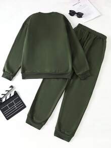 2pcs/Set Teenage (Boys) Casual Sports Pouch Crew Neck Sweatshirt With Drawstring Pants Outfit, Spring/Autumn/Winter