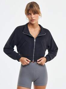 Loungeista Áo khoác lông cừu cổ đứng ấm áp cho nữ, áo khoác chạy bộ lót lông cừu Sherpa có lớp lót dày - màu đen - Xem 3