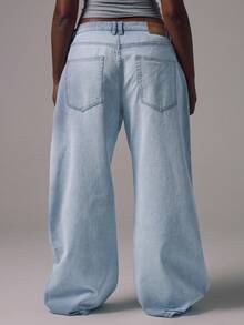 MUSERA Quần jean ống rộng cỡ lớn, kiểu dáng tôn dáng hàng ngày, chất liệu denim cơ bản. - Màu xanh lam - Xem 6