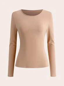 Franclia 2 件套女士休闲保暖保暖内衬高领上衣和紧身裤套装，秋冬 - 卡其色 - 查看 6