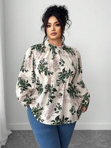 Elenzga 大码女式 2025 新款优雅派对/约会提花蕾丝拼布荷叶边袖腰收腰 A 字型修身衬衫，适合返校、毕业典礼、节日、情人节、音乐节、母亲节、万圣节、感恩节、复活节、国庆节、庆典、约会、婚礼、郊游 - 墨綠色 - 查看 3