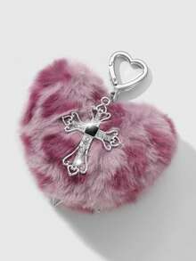 ROMWE Goth 1 件随机颜色 Y2K 可爱复古朋克高价值哥特风格棕色/灰色/玫瑰红色/粉色毛绒豹纹动物图案心形银色铆钉镂空花卉水晶十字架装饰 DIY 钥匙扣包饰，适合姐妹、闺蜜、女士、情侣、日常穿着、节日礼物 - 彩色 - 查看 12