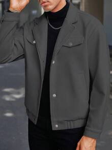 Manfinity Homme Chaqueta casual de manga larga con cuello de solapa de unicolor para hombre, otoño/invierno - Gris - Ver 6