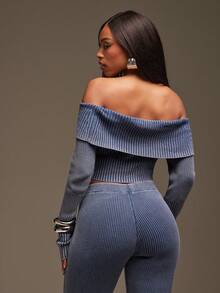 Denimoi Cárdigan corto con hombros caídos y cremallera delantera lavado