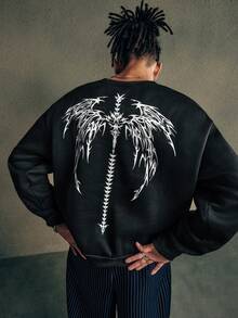 AXEPEAK Áo nỉ nam dáng suông, màu đen, cổ tròn, in họa tiết phía sau, thích hợp cho mùa thu/đông. - màu đen - Xem 6