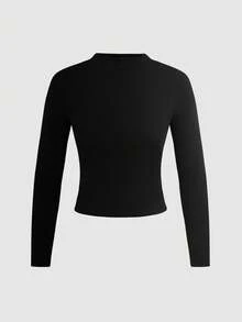 SHEIN Teen Girl Elegant Casual Mock Neck Long Sleeve T-Shirt And Plaid Pleated A-Line Skirt Set - Multicolor - View 3