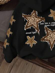 Attitoon Felpa nera a maniche lunghe con stampa grafica di stelle in stile minimalista casual, adatta per autunno/inverno, vintage, sexy, carina, stile Y2K, coconut girl, boho, hippie, festival musicali - Multicolore - Visualizzare 4