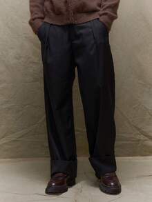 Musero Pleat Front Straight Leg Tailored Trousers Pants Fall SUMMER SPRING - Black - View 1