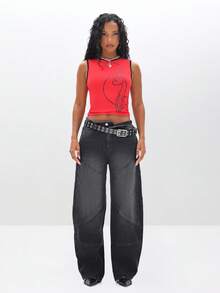 BABYPHAT Ärmelloses Trägershirt mit grafischem Muster und kontrastierendem Saum für den Sommer-Lässig-Look - Rot - Übersicht 3