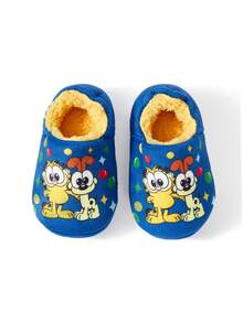 GARFIELD | SHEIN Zapatillas de estar por casa azules con diseños de gatos y perros lindos para niños y niñas, suaves y cálidas de felpa, ligeras y duraderas, con puntos de silicona antideslizantes, para usar en el hogar, dormitorio, habitaciones con aire acondicionado en primavera, otoño e invierno, unisex