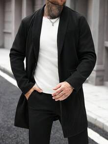 Manfinity CasualCool Men's BPlus-Size Utton Front Long-Sleeved Pocket Simple Casual Overcoat, For Going Out, Gifts For Friends, Husbands And Boyfriends, Fall Winter