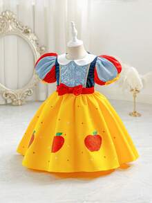 SHEIN Glamorique Kids Girls Princess Dress, Yellow Dress, Flower Girl, Birthday Party, Wedding Ceremony, Formal Occasion Dress, Elegant Gown, All Season - Yellow - View 4