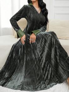 Al Najma 女士优雅通勤长款阿拉伯风格连衣裙 - 綠色 - 查看 4