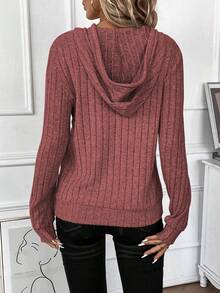 EMERY ROSE Áo nỉ dài tay thường ngày có mũ trùm đầu màu trơn - Màu Hoa hồng đỏ - Xem 2