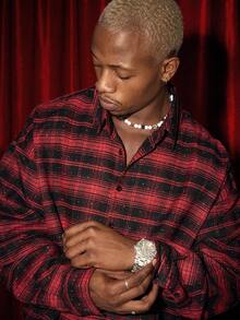 PAVTROS Manfinity Streetrush 男士街头风流行INS风男士休闲水钻装饰短袖衬衫/长袖衬衫，街头服饰，保暖冬季，圣诞节，男友礼物，红色格子衬衫 - 紅色 - 查看 5