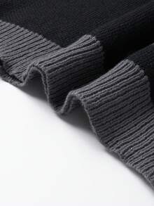 Chillumni Áo len cổ tròn họa tiết mèo Colorblock thường ngày cho nam, Thu/Đông - Màu xám đen - Xem 7