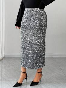 Dazy Plus Váy sequin cỡ lớn, eo chun, váy dự tiệc thời trang cho năm mới, lễ hội hóa trang dành cho phụ nữ. - Bạc - Xem 4