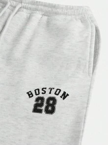 SHEIN Girlism Teen Girls Casual Loose V-Neck Pullover Hoodie & Printed Drawstring Waist Sweatpants 2-Piece Set, Autumn/Winter - Light Grey - View 3