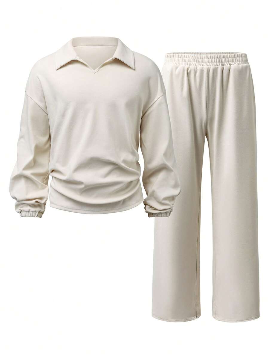 Manfinity Dauomo Men Solid Color Long Sleeve Sweatshirt And Pants Casual Suit, Fall Clothes - Apricot - View 1