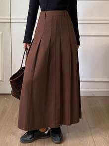 DAZY Chân váy chữ A xếp ly bằng vải denim mài bạc thanh lịch dành cho nữ, mùa thu - màu nâu - Xem 4