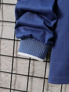 SHEIN 青少年男孩字母印花宽松圆领落肩长袖休闲T恤 - 霧霾藍 - 查看 5