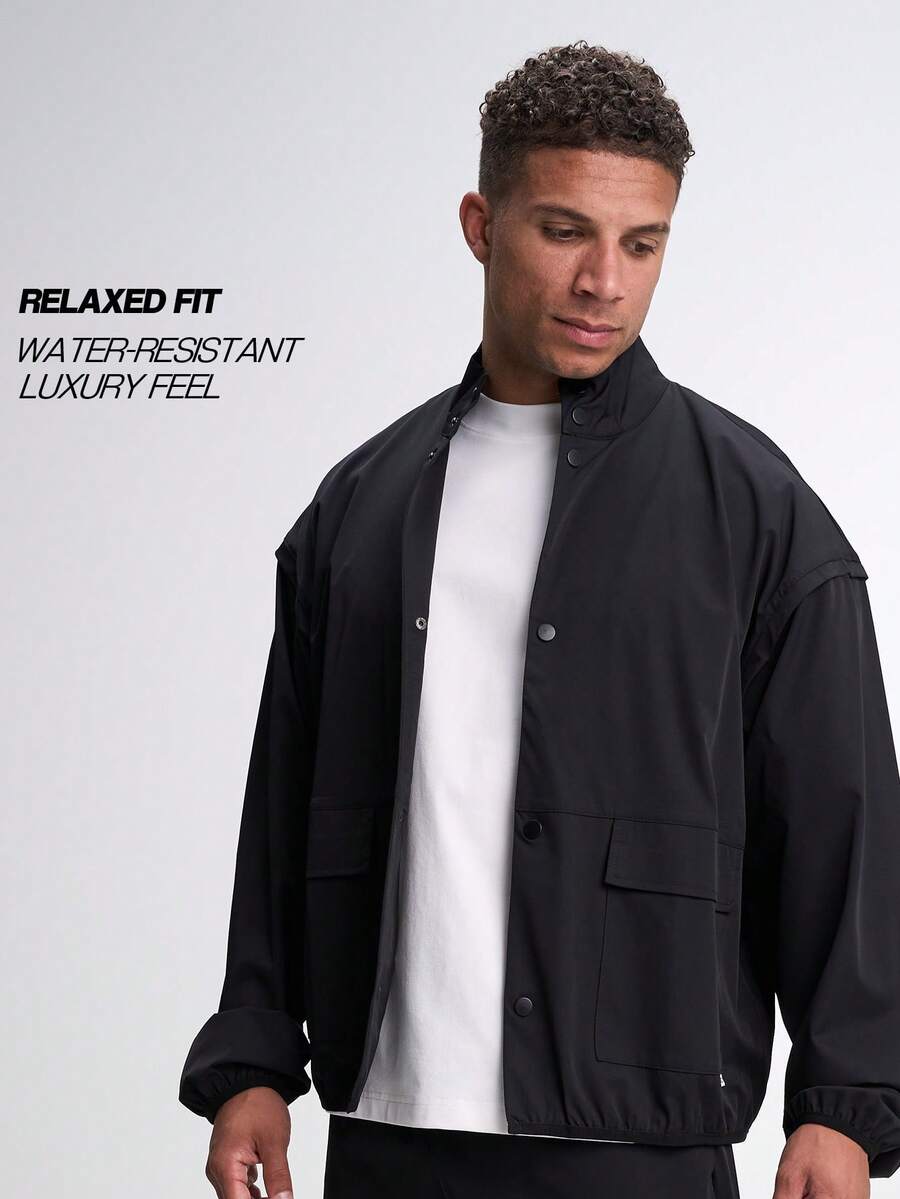 Jaqueta Esportiva Masculina de Manga Longa com Zíper e Gola - Preto - Visão 1