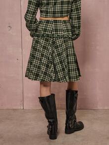 COUREZ Frill Insert Pleated Check Skirt /Y2K Fall Winter Clothes Going Out Outfit For Women Midi Skirt Winter Clothes Winter Skirt 2 Piece Cute Cottagecore Outfits