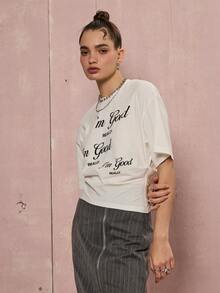 COUREZ Áo thun dài tay in khẩu hiệu phong cách skater / Áo thun mùa đông Y2K cho nữ, áo thun in hình họa tiết màu trắng, thích hợp mặc đi chơi. - trắng - Xem 4