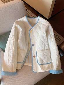 Resyla Women's Contrast Trim Long Sleeve Padded Coat - White - View 3