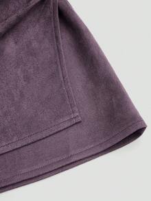 Sweetra Plus Size Pleated Asymmetric Zipper Decor Faux Suede Short Skirt, Minimalist Commuter Style, Autumn/Winter - Purple - View 7