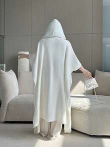 Vibekara Plus Size Hooded Cloak Cardigan, Long Windbreaker Jacket For Autumn/Winter Ghostface - Beige - View 2