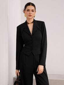 Heiryn 挂脖可变换束腰阔腿裤套装，百搭商务休闲套装 - 黑色 - 查看 3