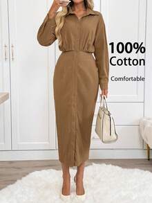 SHEIN LUNE Váy sơ mi dài tay cài nút thường ngày cho nữ Váy cài nút Váy nâu Váy có cổ cho nữ Váy màu rám nắng Váy dài tay cho nữ Váy màu be Váy cài nút cho nữ Trang phục màu rám nắng cho nữ Quần áo mùa thu cho nữ Váy cho nữ Quần áo mùa đông cho nữ Váy mùa thu cho nữ Váy cho nữ Trang phục công sở thanh lịch thường ngày cho phụ nữ Váy mùa đông cho nữ - Màu Khaki - Xem 3