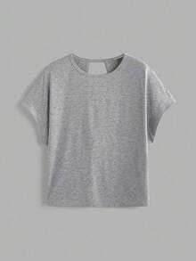 SHEIN Essnce 3pcs/Set Women Casual Round Neck Hollow Back Loose Short Sleeve T-Shirt Set In Black, Gray, Red, Suitable For Summer - Multicolor - View 10