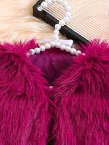 Elladie kids Girls Fashionable Faux Fur Trim Vest Jacket, Elegant Casual Outerwear For Autumn/Winter