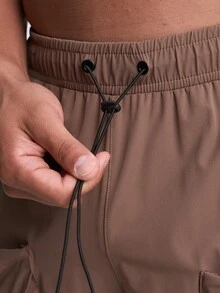 Men's Drawstring Waist Loose Fit Jogger Pants - Coffee Brown - View 3