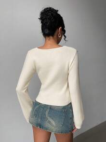 Jeanoix Damen Kontrast-Farbmuster Langarm Strickpullover